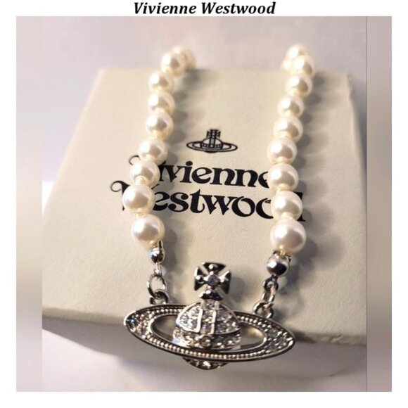 BRAND NEW Vivienne westwood Silver Orb Pearl Choker Necklace - Picture 1 of 2